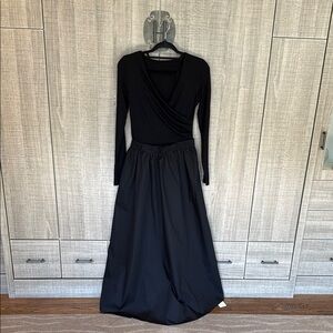 Commense V-Neck Double Pockets‎ Long Sleeve Long Dress